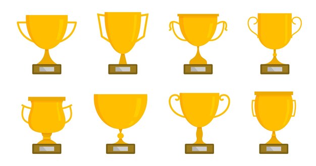 Set of golden prize cup in a flat design Vector trophy cup award winner