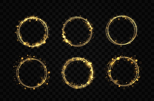 Set of golden rings on transparent background