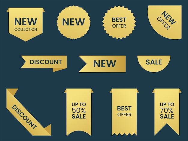 Vector set of golden sales ribbon labels badges emblems