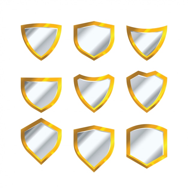 set of golden shield vector isolated