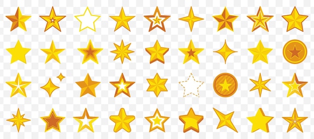 Set of golden star icons in a flat design