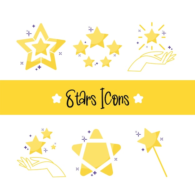 Vector set of golden star shape icons vector illustration