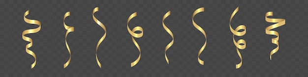Set of golden tinsel Golden tinsel on a dark background Vector clipart