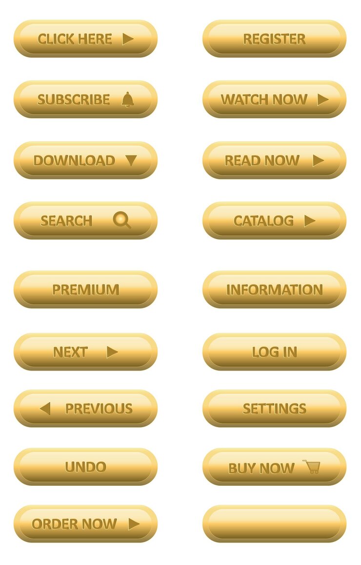 Vector set of golden vector 3d buttons for website