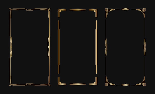 Set of golden vector frames for stories in social media. Isolated art deco borders for design.