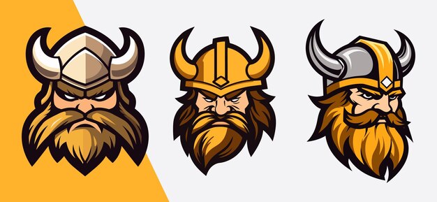 Set of golden viking emblems for gaming and athletic events stickers and tshirt designs vector c