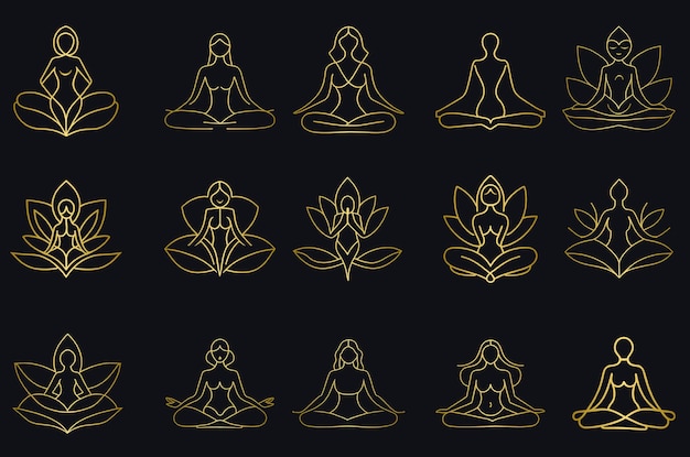 Set of golden yoga logo collection of gold yoga floral icons