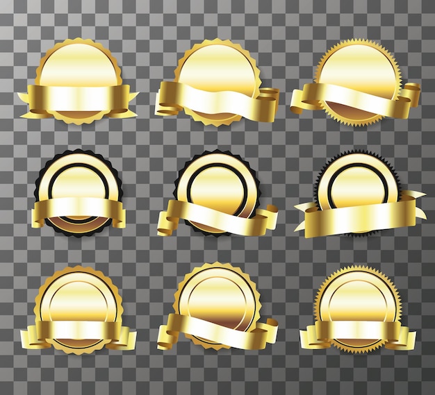Set di goldenseal con nastri isolati su sfondo trasparente