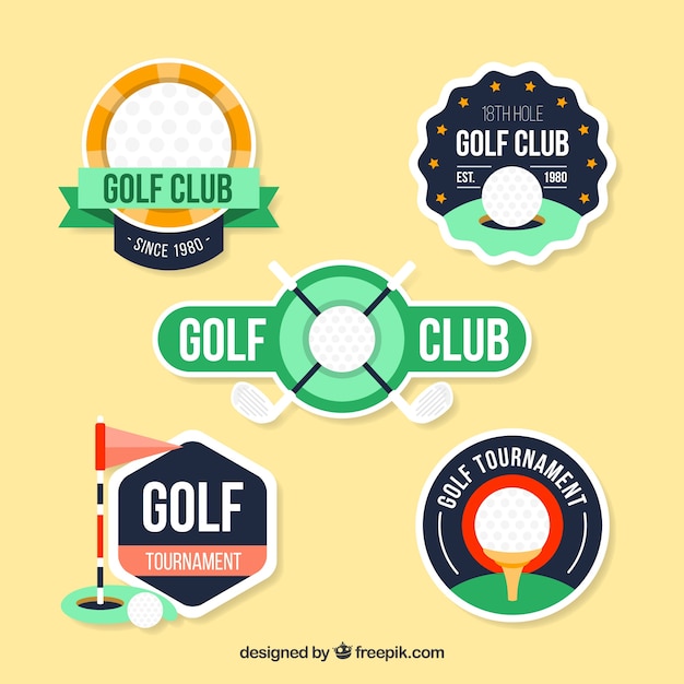 Set of golf badges in flat style