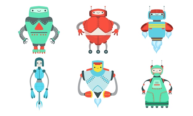 Set of good cartoon robots vector illustration