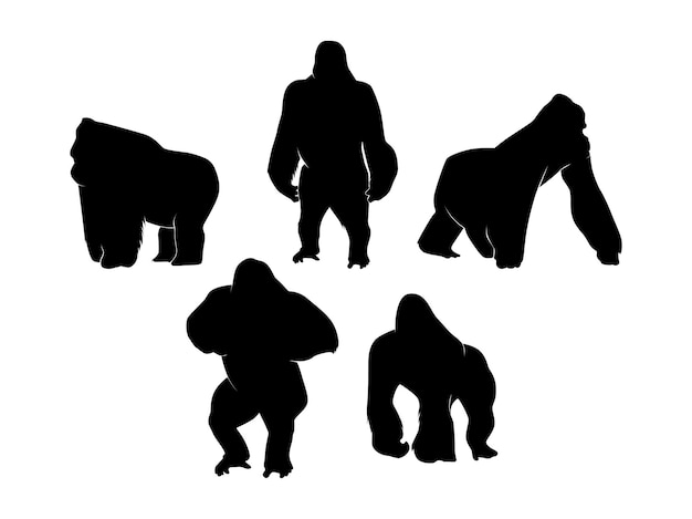 Set di gorilla silhouette isolato su uno sfondo bianco illustrazione vettoriale