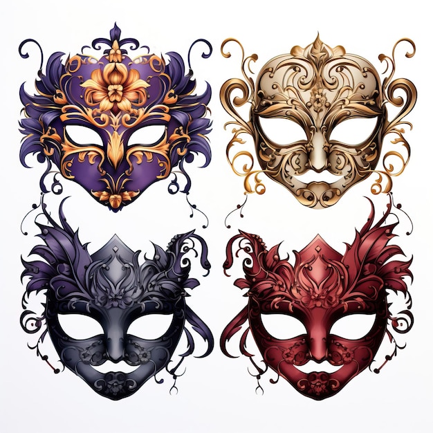 Set of gothic party mask vector watercolor white backg