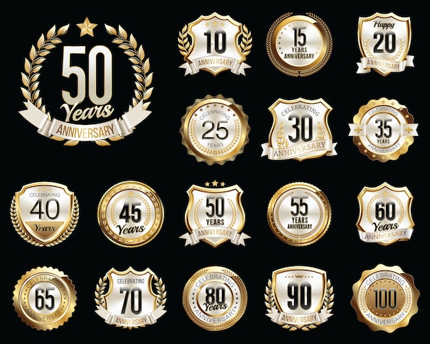 Vector set gouden witte verjaardag badges