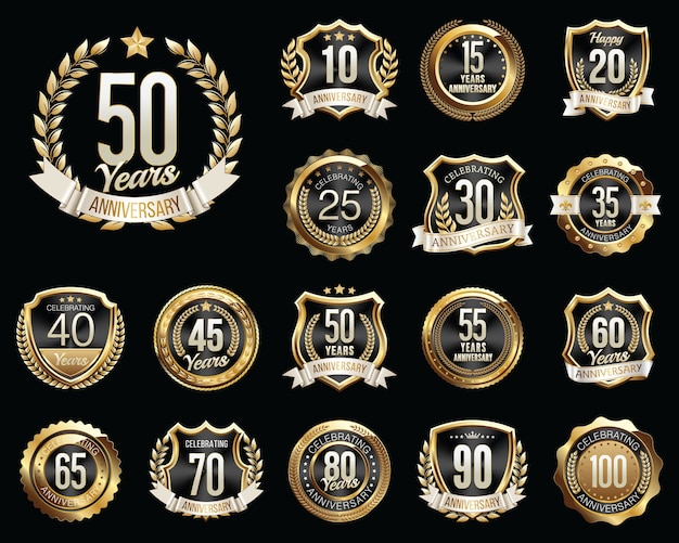 Vector set gouden zwarte verjaardag badges