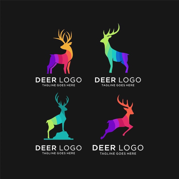 Vector set of gradient colorful deer logo template