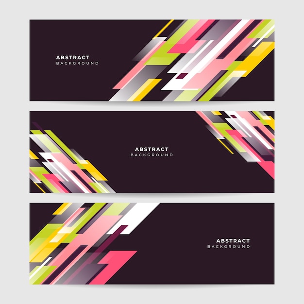 Set of gradient stripes abstract black colorful memphis wide banner design background modern abstract geometric banner background