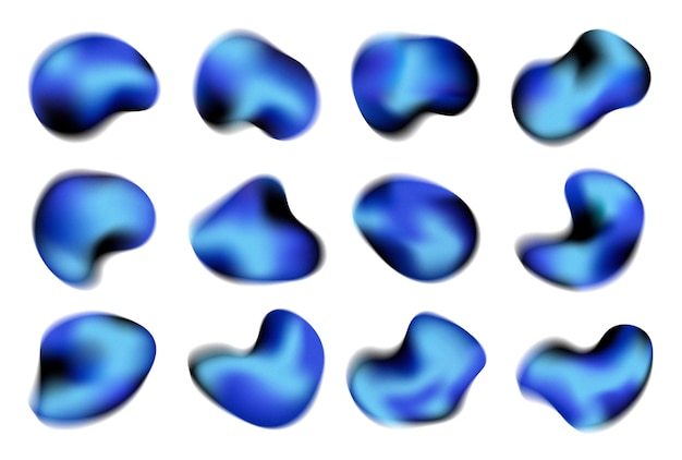 グラデーションのトレンディなブロブのセット クロマの粒子の粗いグラデーション セットの抽象的なカラフルな形状の 3 d ブロブ