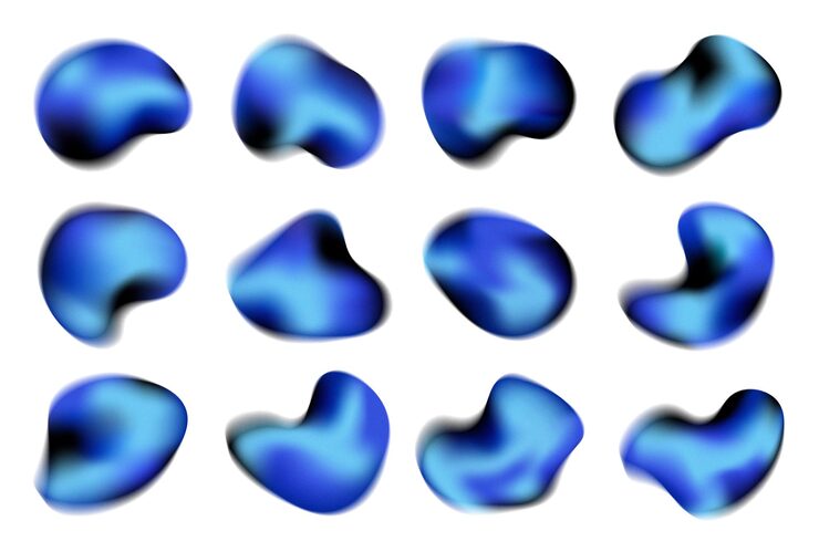 Vector set of gradient trendy blobs chroma grainy gradient set of abstract colourful shapes 3d blobs