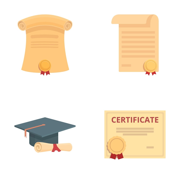 Vector set of graduation and achievement certificates