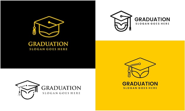 set of graduation cap logo design flat style