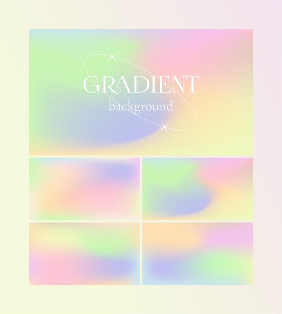 Set of grainy gradient backgrounds holographic colors mesh vector