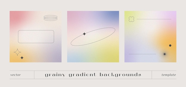 Set of grainy gradient texture backgrounds and abstract shapes aesthetic and minimalist vector template