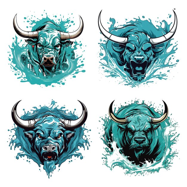 Set of graphic of an angry bull vector illustration