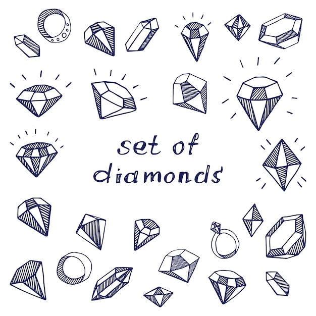 Vector a set of graphic diamonds and precious stones