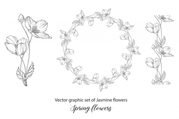 Vector a set of graphic flower compositions with  flowers.