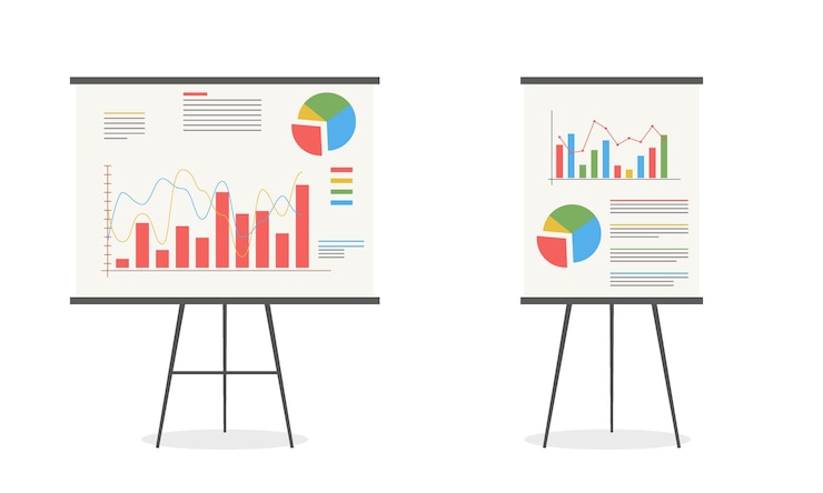 Vector set of graphs on the whiteboard statistics data analysis business
