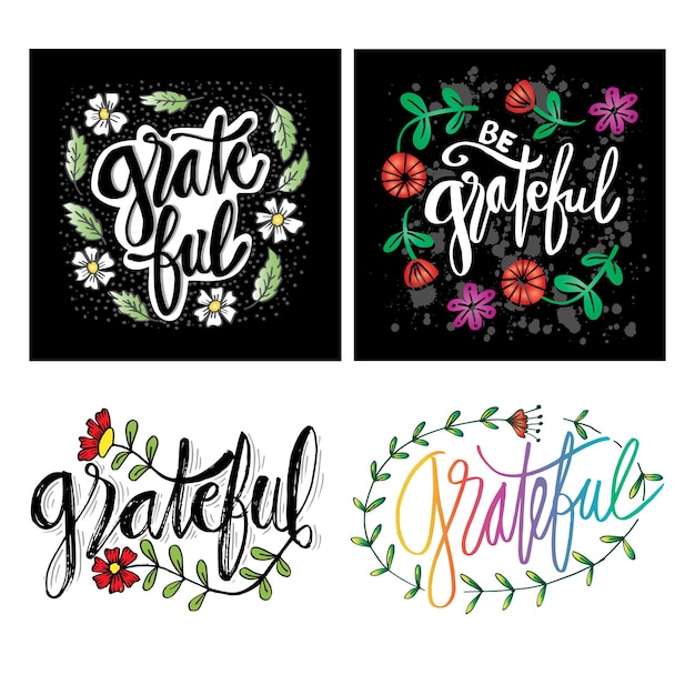 Set of Grateful hand lettering poster