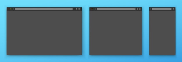 A set of gray browser windows of different shapes on a blue background