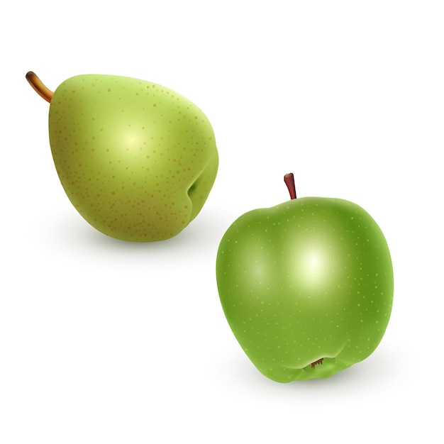 Set of green apple and pear