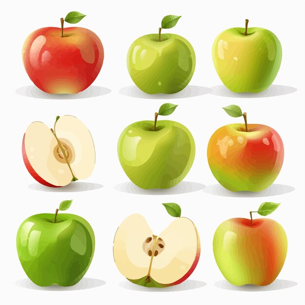 A set of green apples with a gradient effect