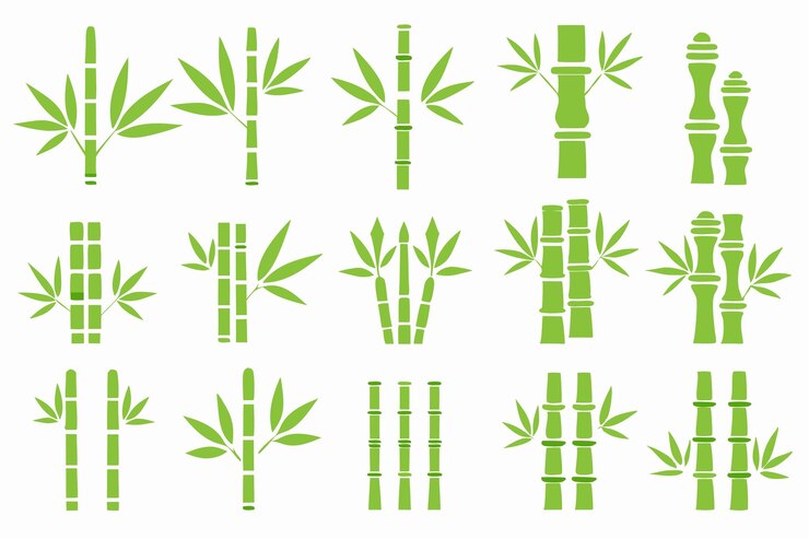 Vector a set of green bamboo sticks with bamboo on a white background