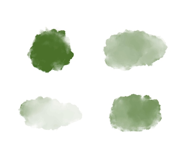 Vector set green brush stroke watercolor shapes