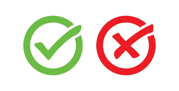 Set green check mark icon and red cross mark icon vector design isolated