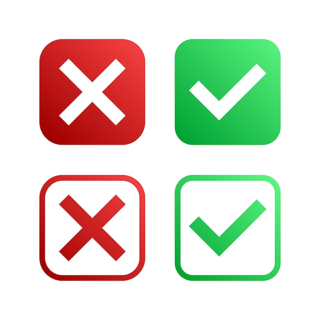 Set of green check mark and red cross icons