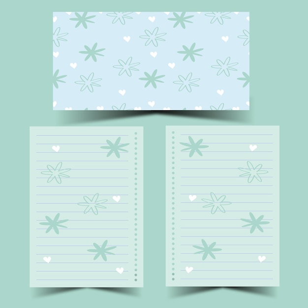 Set of green design notebook pages and seamless cover in vector illustration