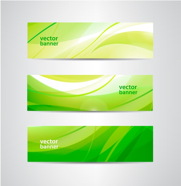 Vector set of green eco wavy banners