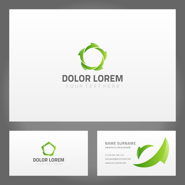 Vector set green ecology circle abstract curved leaves reusable layout business card vector illustration