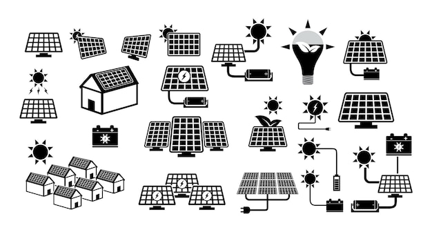 Vector set of green energy icon or solar panel icon concept eps vector