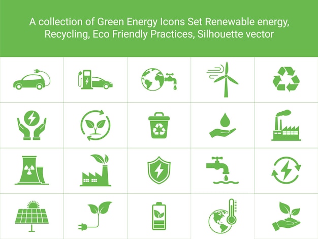 Set Of Green Energy Icons Renewable Resources Recycling Sustainability Environment wind turbine