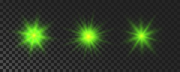 Set of green glowing sparkling stars