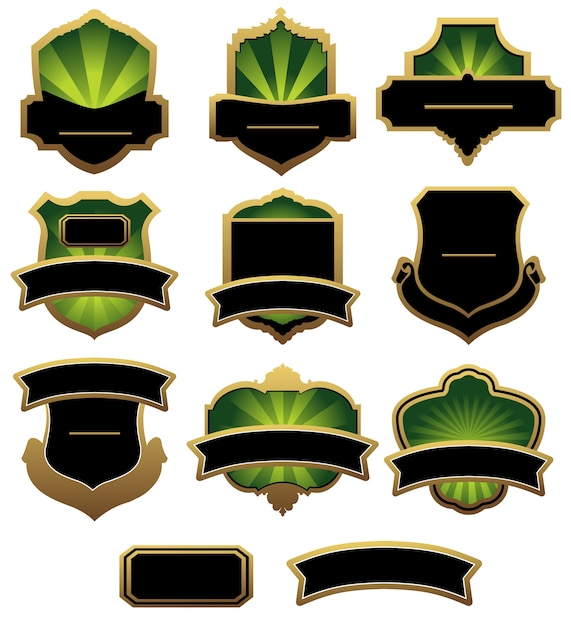 Set of green and golden labels