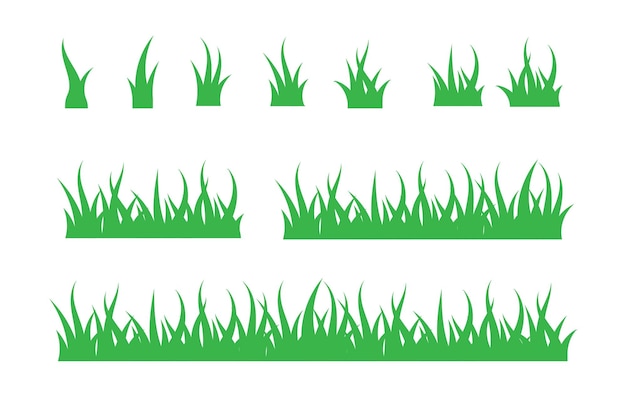 Set of green grass isolated grass tuft and seamless horizontal green turf vector set