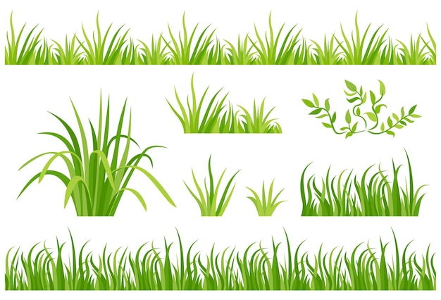 Vector set of green grass seamless border