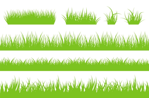 Set of green grass Silhouette of grass Green lawn panoramic landscape