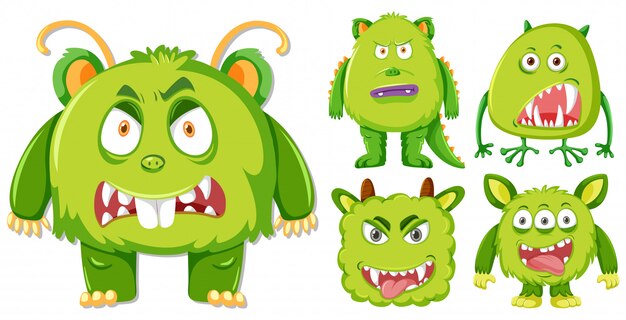 Vector set of green monster character