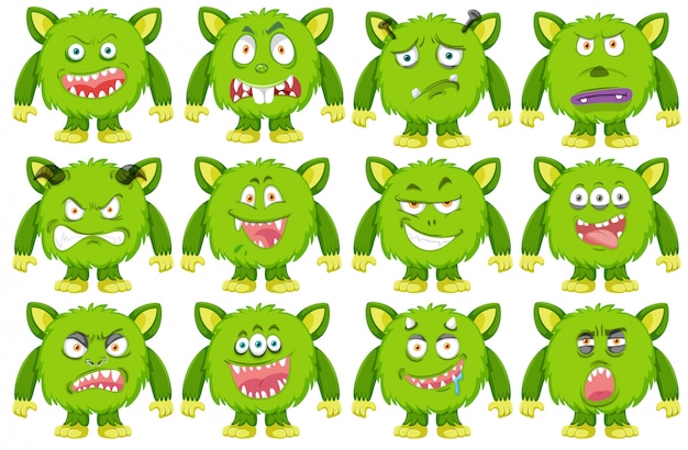 Vector set of green monster character